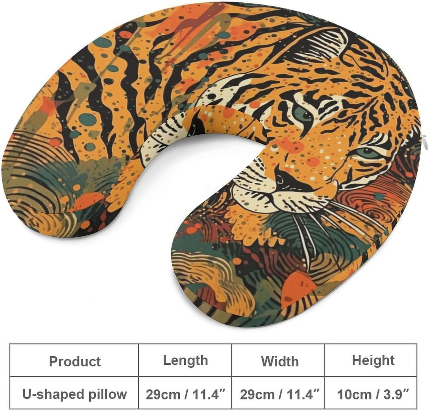 Tiger Botanical Print Neck Pillow Memory Foam U Shaped Pillows Portable Pillows for Shoulder Travel Head Support Pillow with Concealed Zipper for Airplane Car Home Office