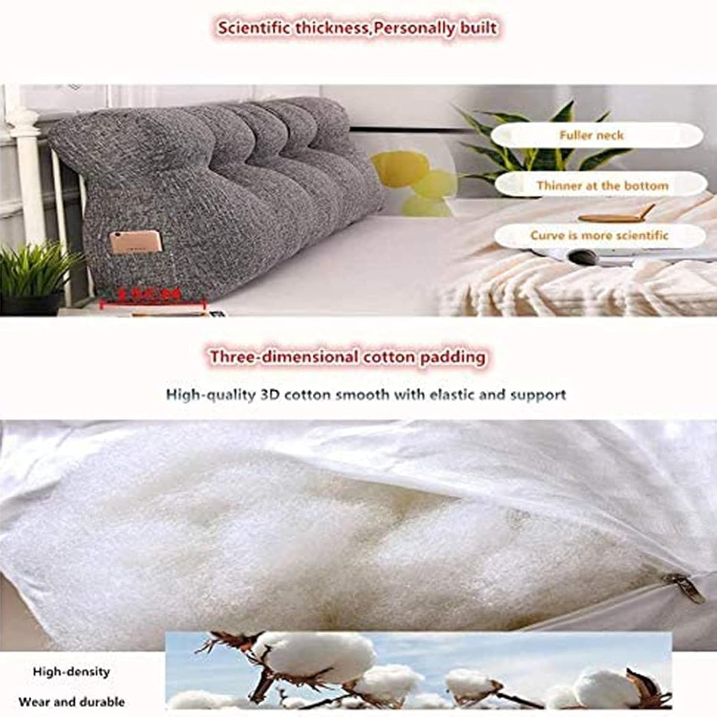 RXBFD Simple Curve Triangle Wedge Cushion Detachable Reading Pillow Cushion for Sofa Bed Large Soft Headboard Double Bedroom Soft Comfortable Backrest Lumbar Pad