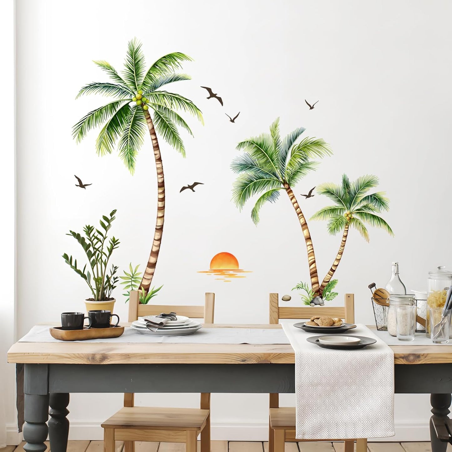 Large Palm Tree Wall Stickers, Tropical Coconut Tree Wall Decals Peel and Stick Wall Decal Self Adhesive Home Decor for Bedroom Office Sofa Backdrop