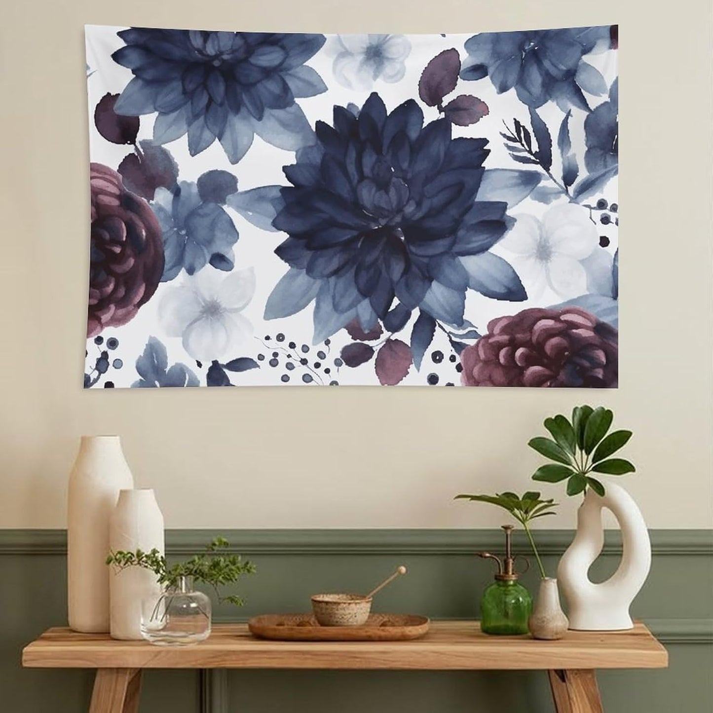 HETVBNS Watercolor Dark Blue Pattern Tapestry Wall Hanging - 60"x90" Aesthetic Tapestries Soft Polyester Wall Art Decor Large Tapestry for Bedroom Living Room Dorm Backdrop, Hanging Kit Included