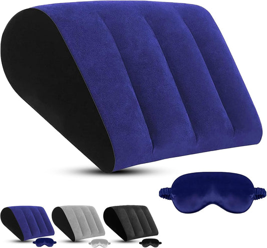 Inflatable Wedge Pillow for Sleeping and Travel - Multi-Purpose Support for Back, Legs, and Knees,Portable Triangle Cushion for Bed, Sofa, or Office,Includes Complimentary Silk Eye Mask(Blue)