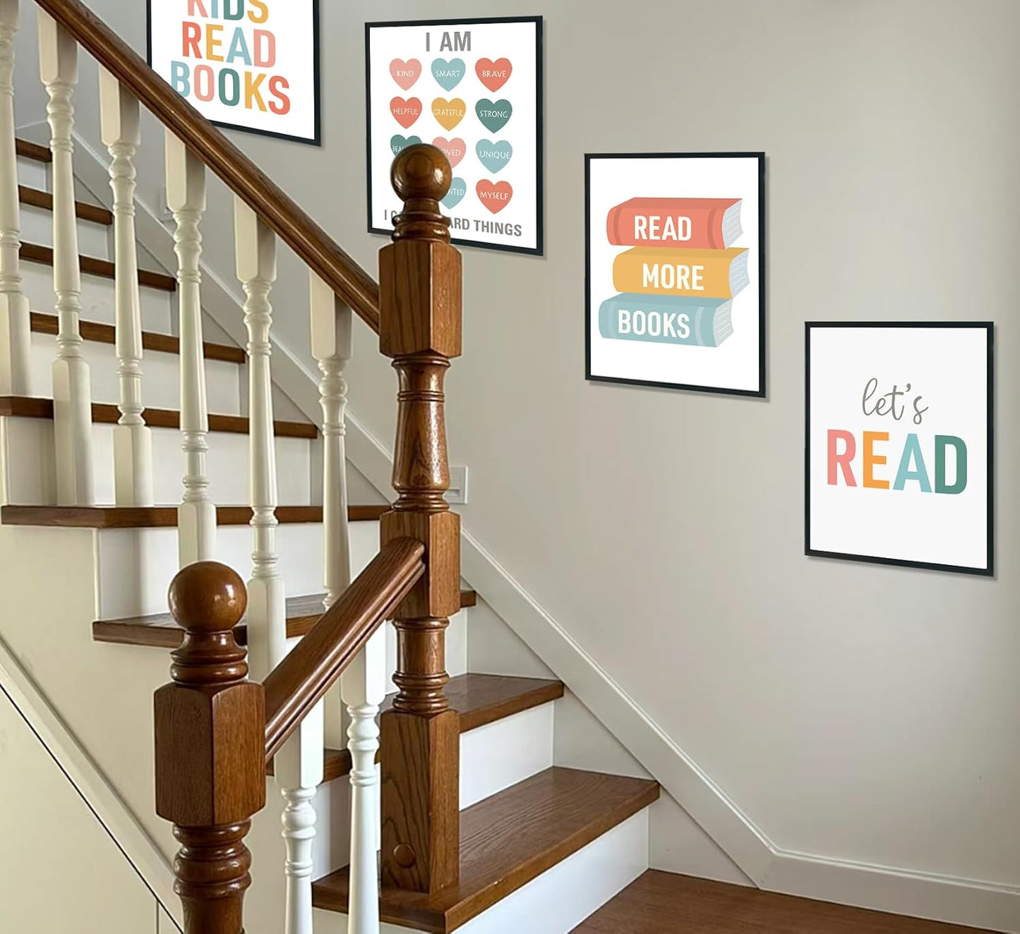 ULEGIE Cool Kids Read Book Wall Art Decor, Reading Corner Decor for Classroom, Let's Read Sign Wall Art Prints for Posters Kids Reading Nook Classroom Nursery Decor, Set of 4 8x10 Inch Unframed