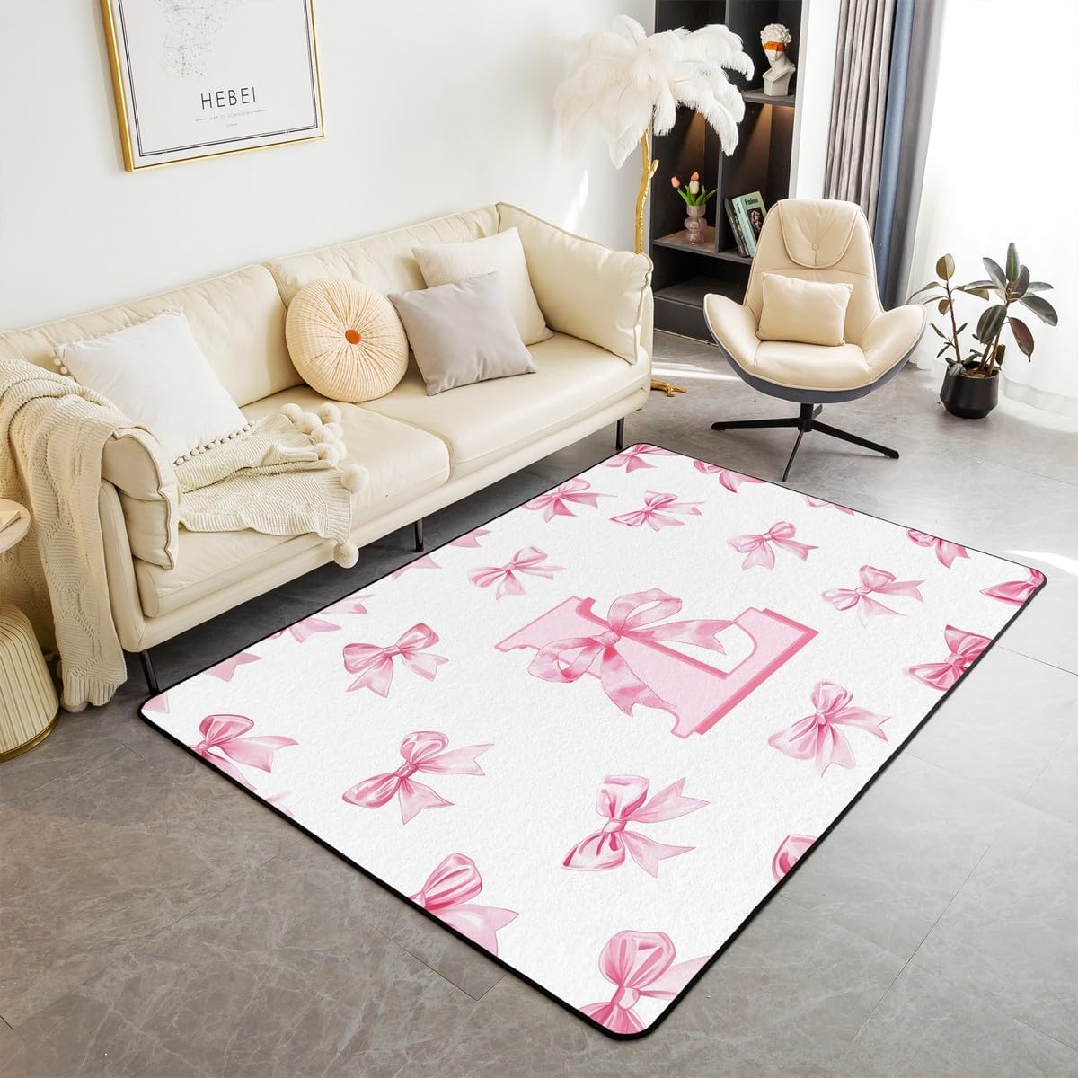 Erosebridal Initial Letter L Area Rug for Kids Teen Women,Pink Bow Girls 4'11" x 3'3" Carpet Kawaii Girly Bowknot Indoor Floor Mat Princess Style Romantic Bow Decorative Rug