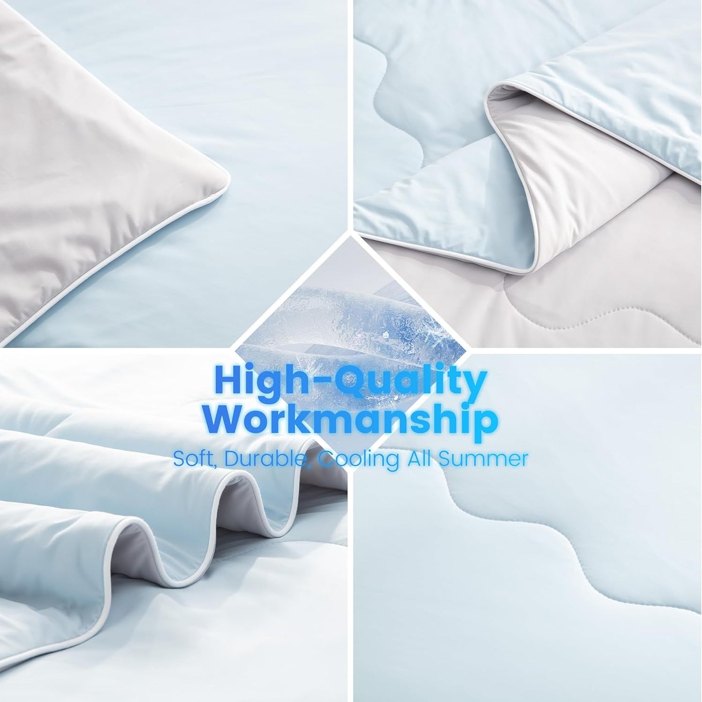 SNOWMAN Cooling Comforter King Size Double-Sided, Soft Cooling Blanket for Hot Sleepers, Cold Touch Fabric Summer Quilt, Lightweight Q-Max>0.4 Silk Smooth (Blue/Grey, 106"x90")
