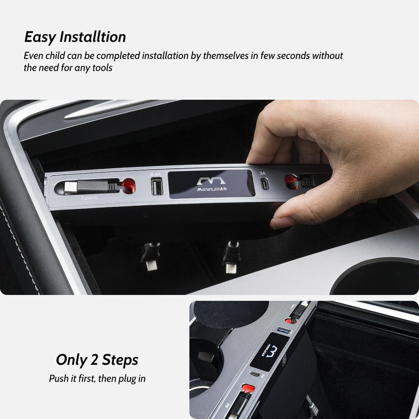 Upgrade Touch Switch Hub for Tesla (White), Retractable Phone Fast Charger is Necessary Tesla 2021-2024 Model 3/Y Accessories (not Highland Compatible), Gifts for Tesla Owners