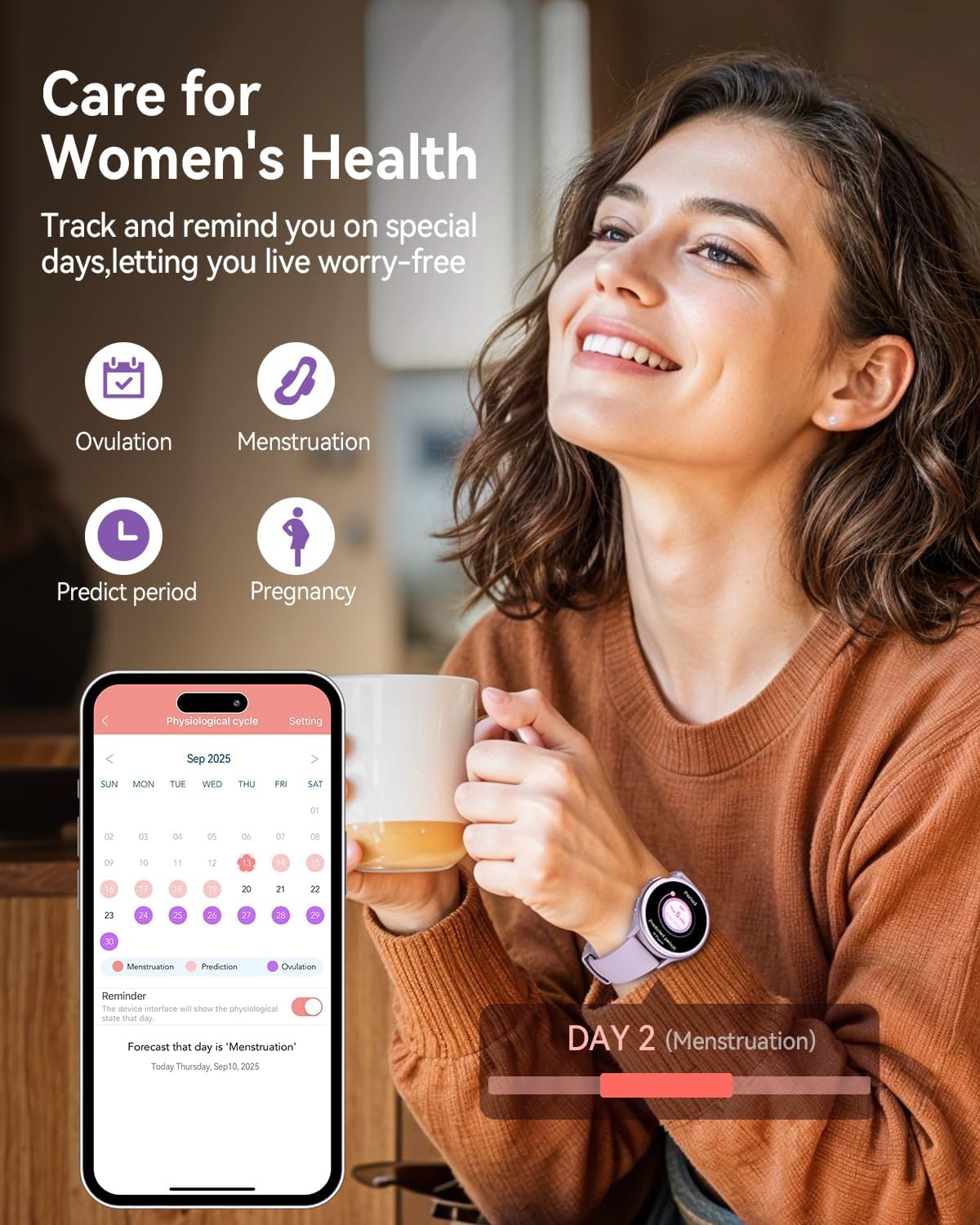Smart Watches for Women(Answer/Make Calls), 1.27'' AMOLED Screen Activity Trackers with Heart Rate/Sleep/SpO2 Monitor, Smartwatch for iPhone/Samsung/Android,120+ Sport IP68 Fitness Watch 2Bands Purple