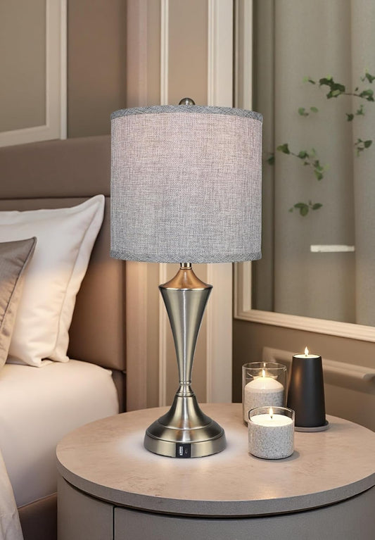 Set of 2 Metal Table lamp with Brushed Nickel Finish