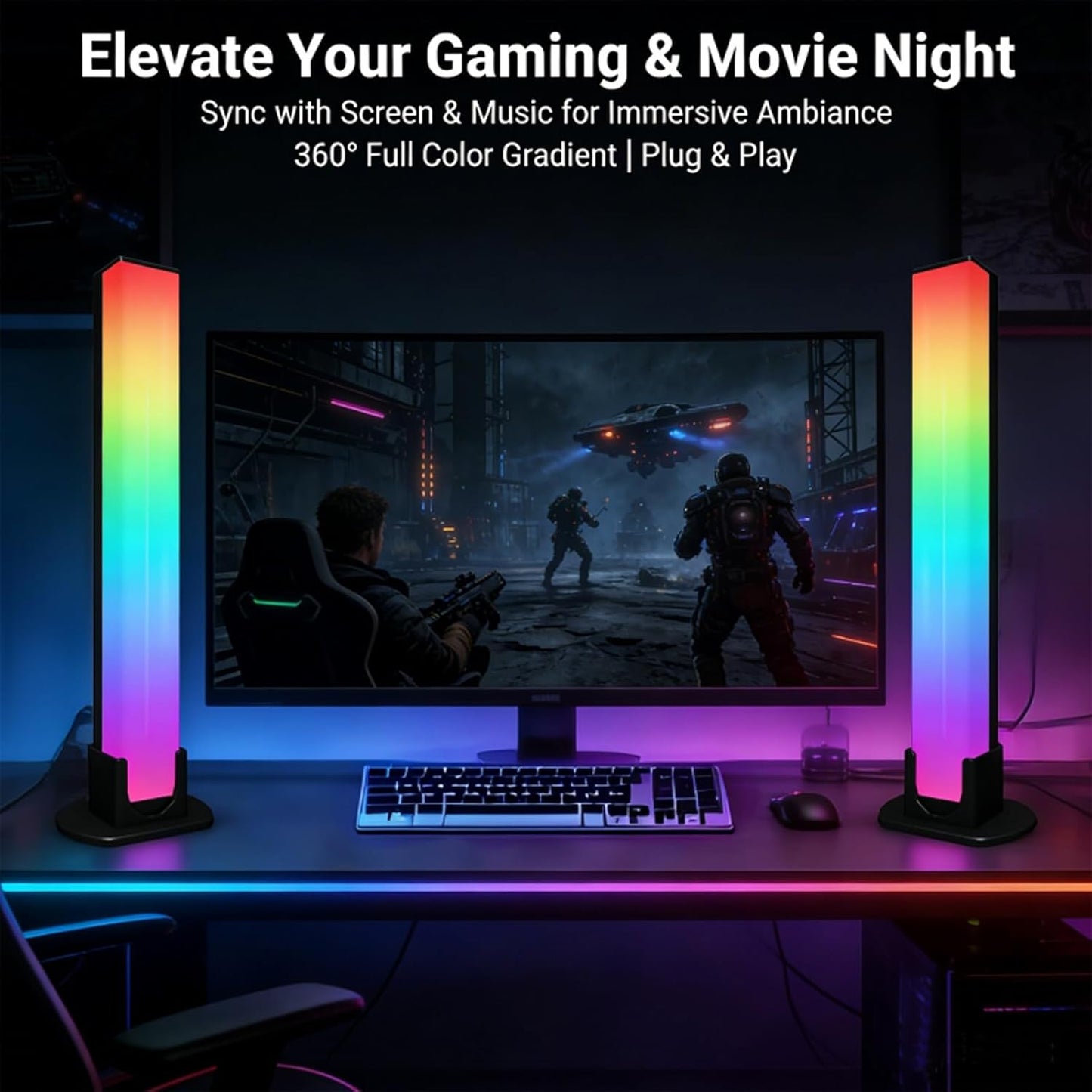 RGB Light Bar WiFi TV Backlight, Multicolor LED Game Light with App Control, Dimmable Color Changing Desktop Atmosphere Lamp for Home Office Bedroom Gaming Room