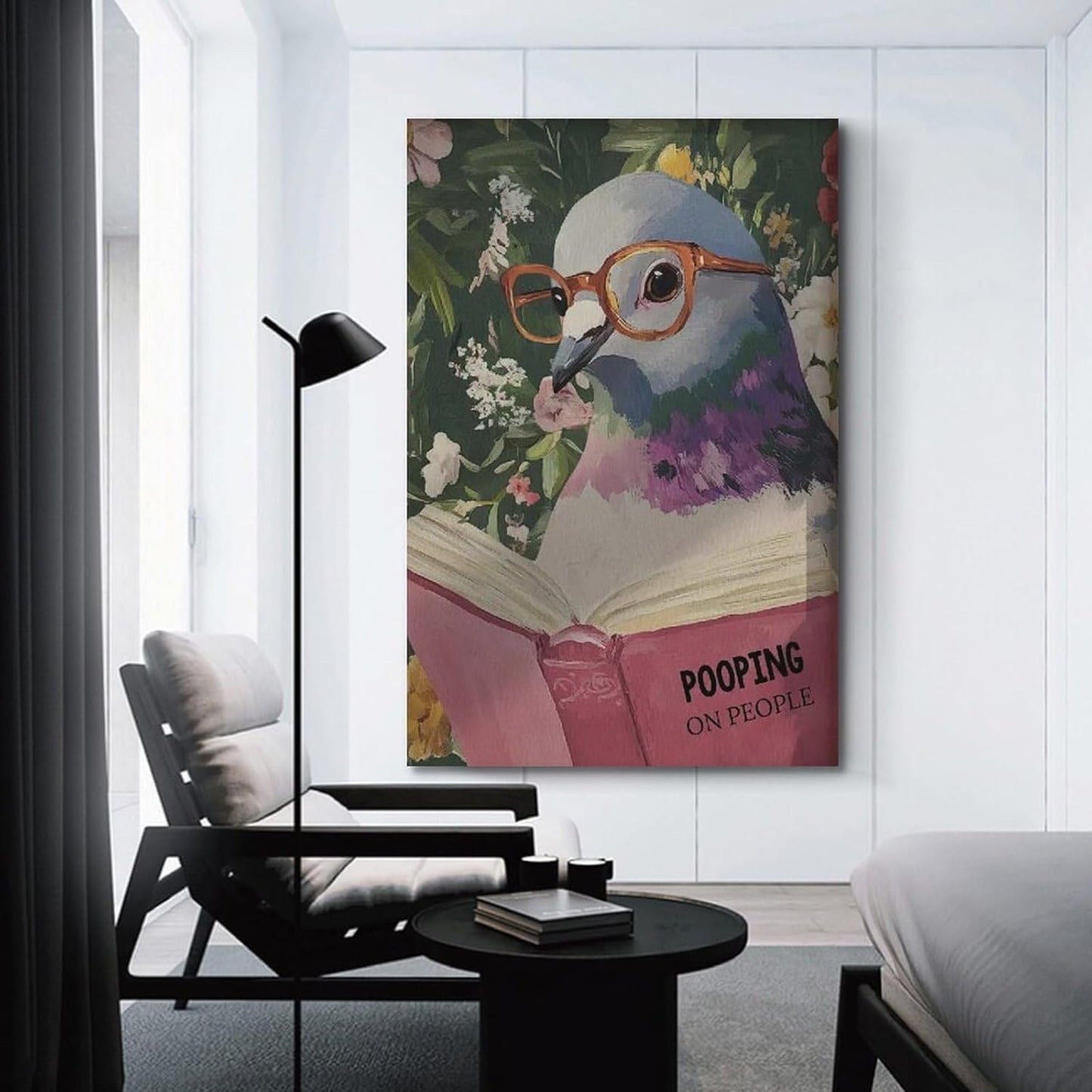 Humorous Pigeon Reading Bathroom Art Print Quirky Home Decor for Wall, Cheeky Animal Poster 12x18inch(30x45cm) Unframe-style-17