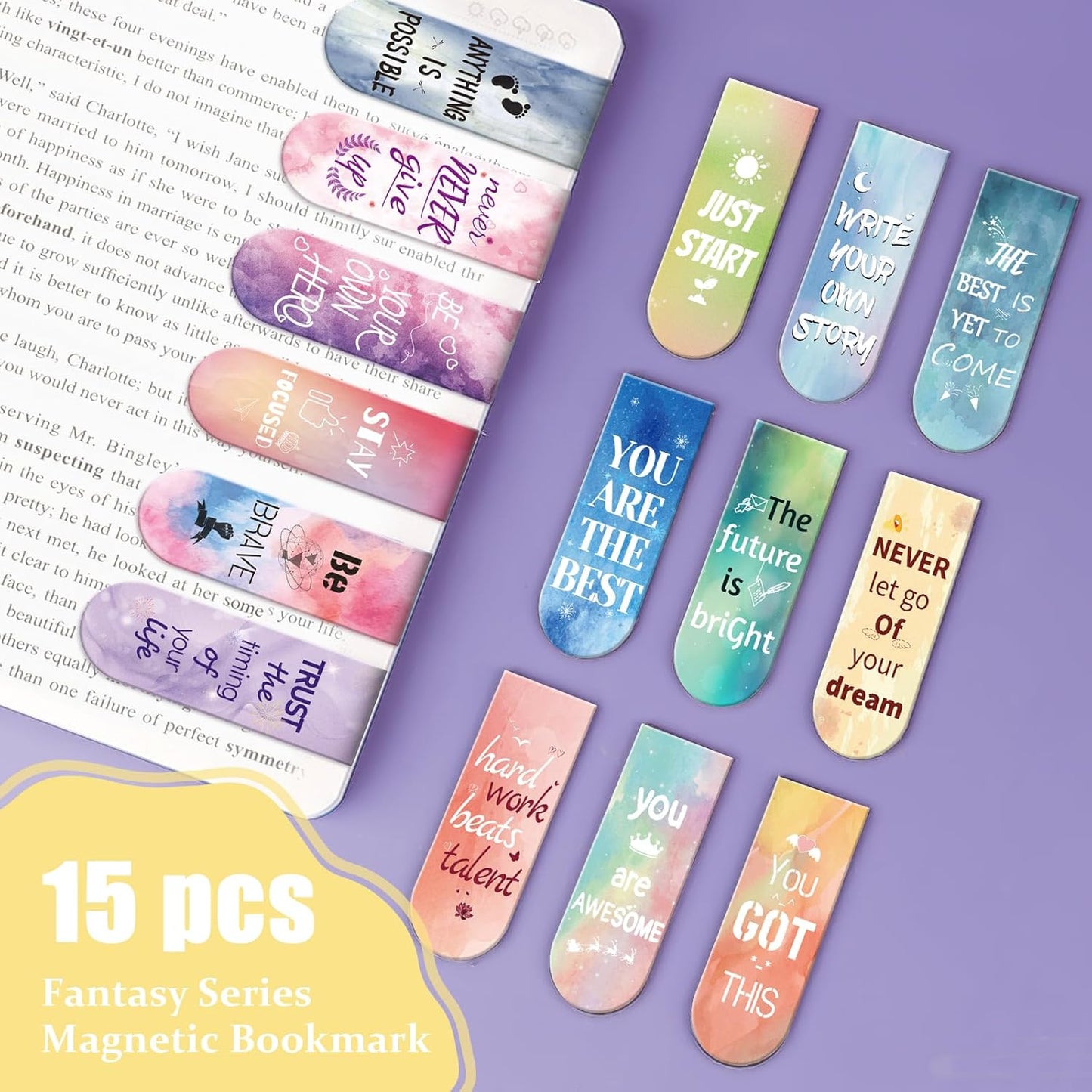 Magnetic Bookmarks, Kaluofan 15PCS Bookmarks for Women, Double Sided Magnet Book Markers Page Clip for Students Teachers Reading Supplies