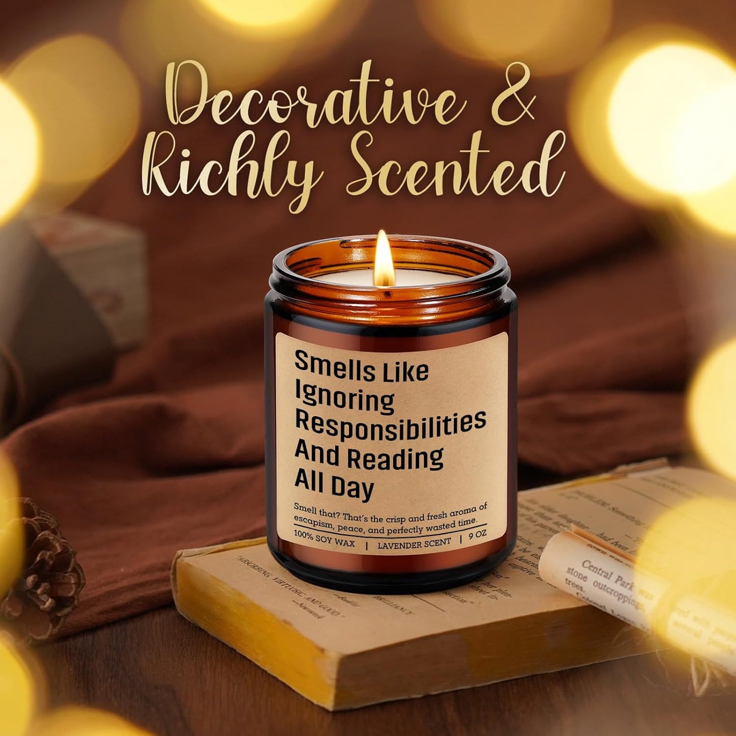 LEADO Scented Candle, Book Lover Gifts for Women, Men - Funny Bookish Gifts for Book Lovers, Readers - Cool Mothers Day, Birthday, Reading Themed Ideas for Bookworms, Reader, Librarian, Booklover