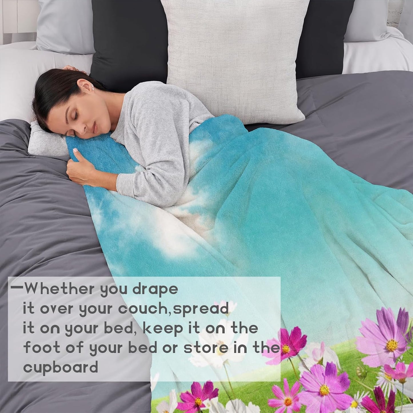 Nautical Starfish Coral Fleece Blanket,50x60in,Blue Seashell Ocean Elements Throw Coastal Beach White Blankets,Soft Cozy Lightweight, Ideal for Bed Living Room Home Decor,Adults Gifts