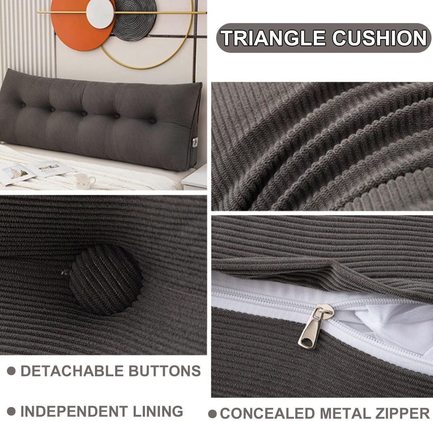 Queen Size Corduroy Headboard Pillow - Soft Backrest Cushion for Bed Rest, Lumbar Support, Comfortable Sitting Position, Ideal for Reading and Relaxing. (Gray 39"/100cm(Twin))