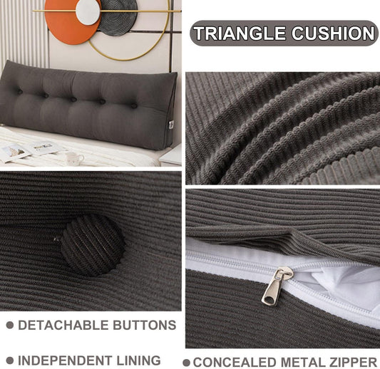 Queen Size Corduroy Headboard Pillow - Soft Backrest Cushion for Bed Rest, Lumbar Support, Comfortable Sitting Position, Ideal for Reading and Relaxing. (Gray 39"/100cm(Twin))