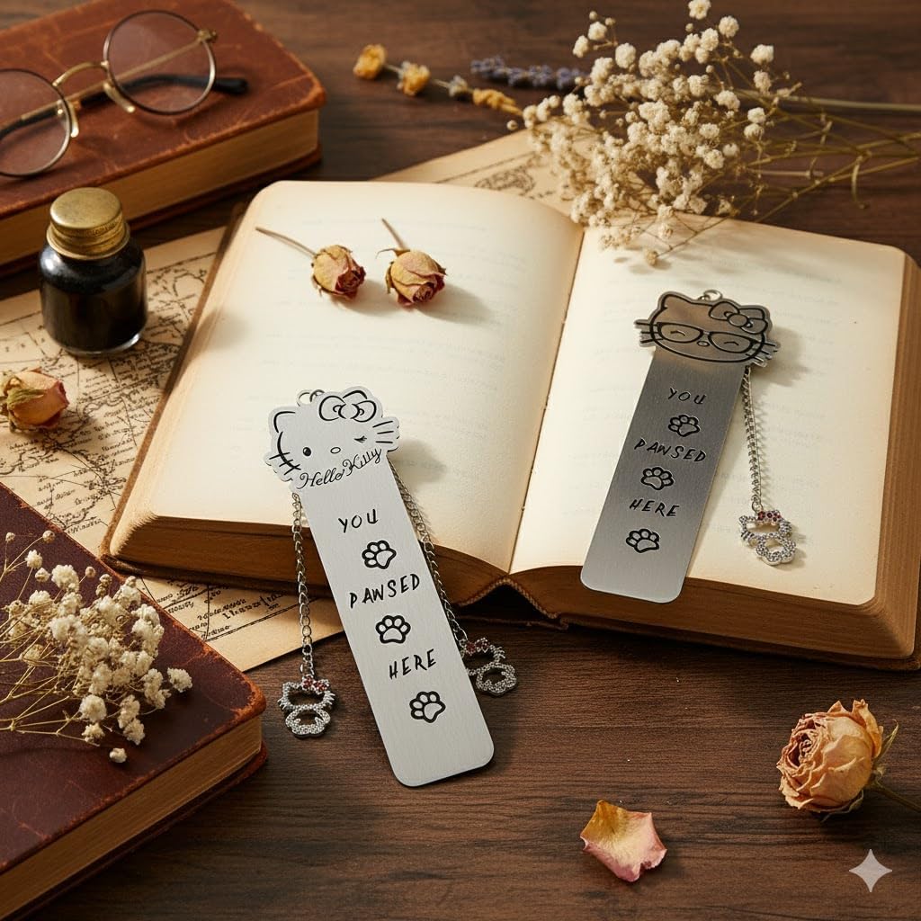 Cartoon Anime Cat Metal Bookmark,Cute Kawaii Reading Bookmark,Christmas Unique Gifts for Women Book Lovers