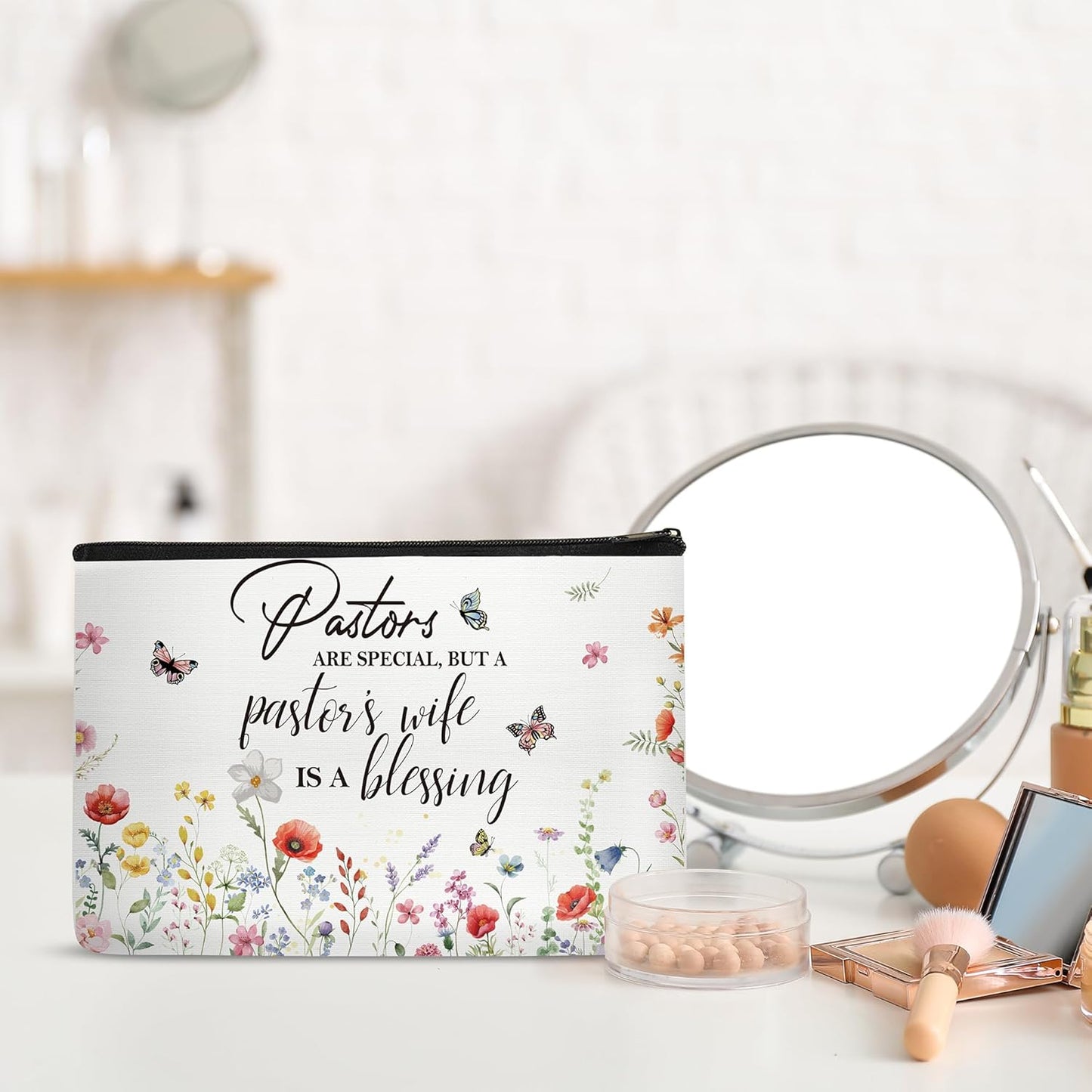 Pastor Wife Appreciation Gifts, 3PCS Gift Set with Makeup Bag, Bracelet, Bookmark and Card, Christian Thank You Gifts for Pastor’s Wife Birthday Christmas October Month