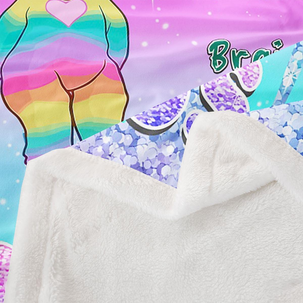Feelyou Afro Cartoon Girl Sherpa Throw Blanket for Couch Rainbow Super Soft Cozy Fleece Pastel Gradient Blanket for Winter, Plush Throw Butterfly Princess African Woman Queen 90"x90" All Season