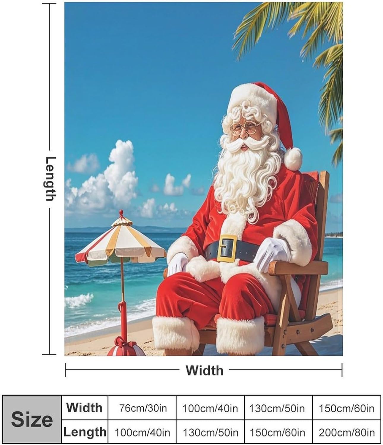 Santa Claus At Beach Blanket Super Soft Lightweight Throw Blanket Cute Cozy Warm Bed Blanket Decorative Fuzzy Blanket All-Season Home Decor Gift for Sofa Couch Living Room 50"*60"（130 * 150cm）