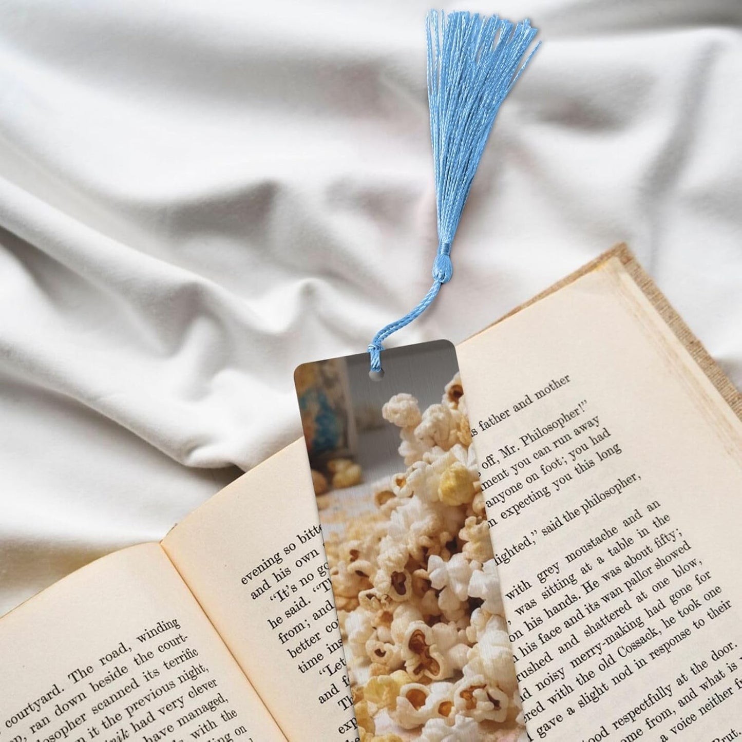 Sprinkle Popcorn Bookmarks Gifts for Women Men, Wooden Bookmarks for Book Lovers, Vintage Book Marks Ornaments with Tassel, Unique Personalized Reading Page Markers Sky Blue