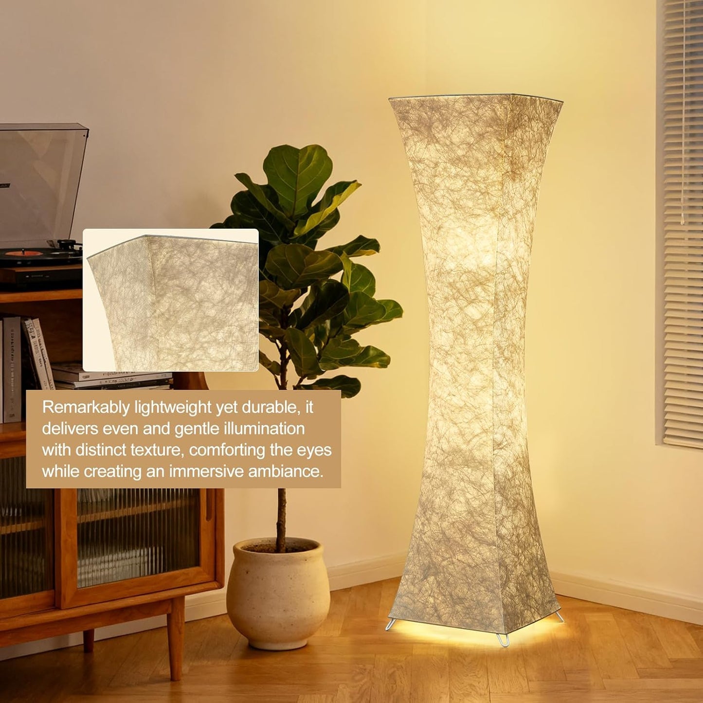 GyroVu Floor Lamp for Living Room, 47“ Adjustable Color Temperature Standing Corner Floor Lamps, Modern Column Floor Light with White Fabric Shade for Bedroom, Home Office, Kids Room, 2 Bulbs Include
