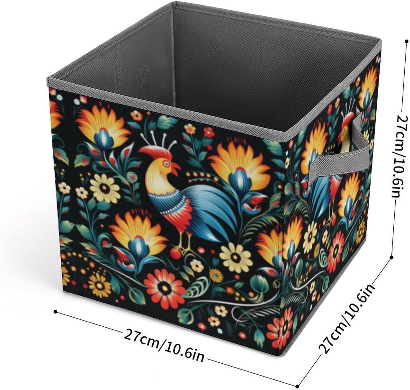 Polish Folk Art Pattern Storage Bins with Handles Fashion Large Storage Cubes Sturdy Foldable Storage Boxes Space-Saving Storage Baskets for Home Office Clothes Closet Organizers