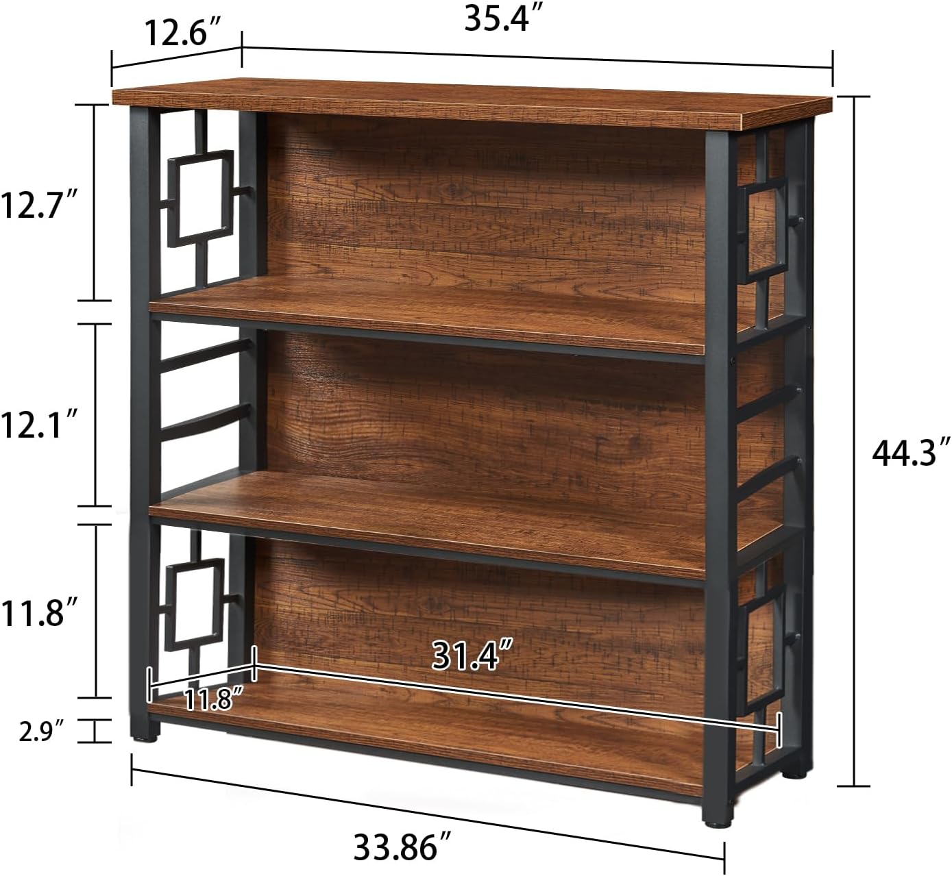 HOMISSUE Book Shelf, 4 Tier Deep Bookshelf with Storage, Engineered Wood and Metal Shelf Bookcase, Low Short Bookcases for Small Space, Living Room, Bedroom, Office, Rustic Brown
