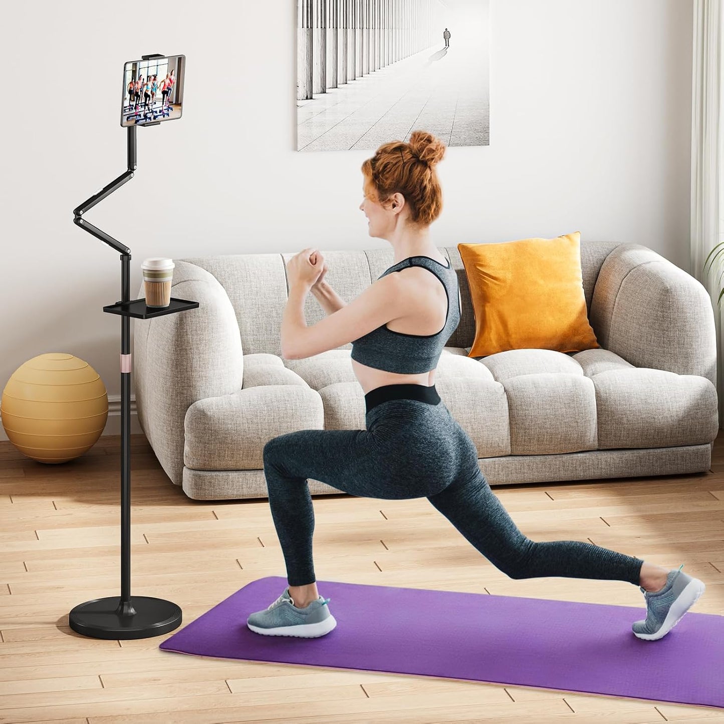 Houele Tablet Floor Stand with Removable Tray, iPad Floor Stand Holder for Bed, Height Adjustable Tablet Mount iPad Holder for 4.7”-15.6” Tablets iPads and Phones