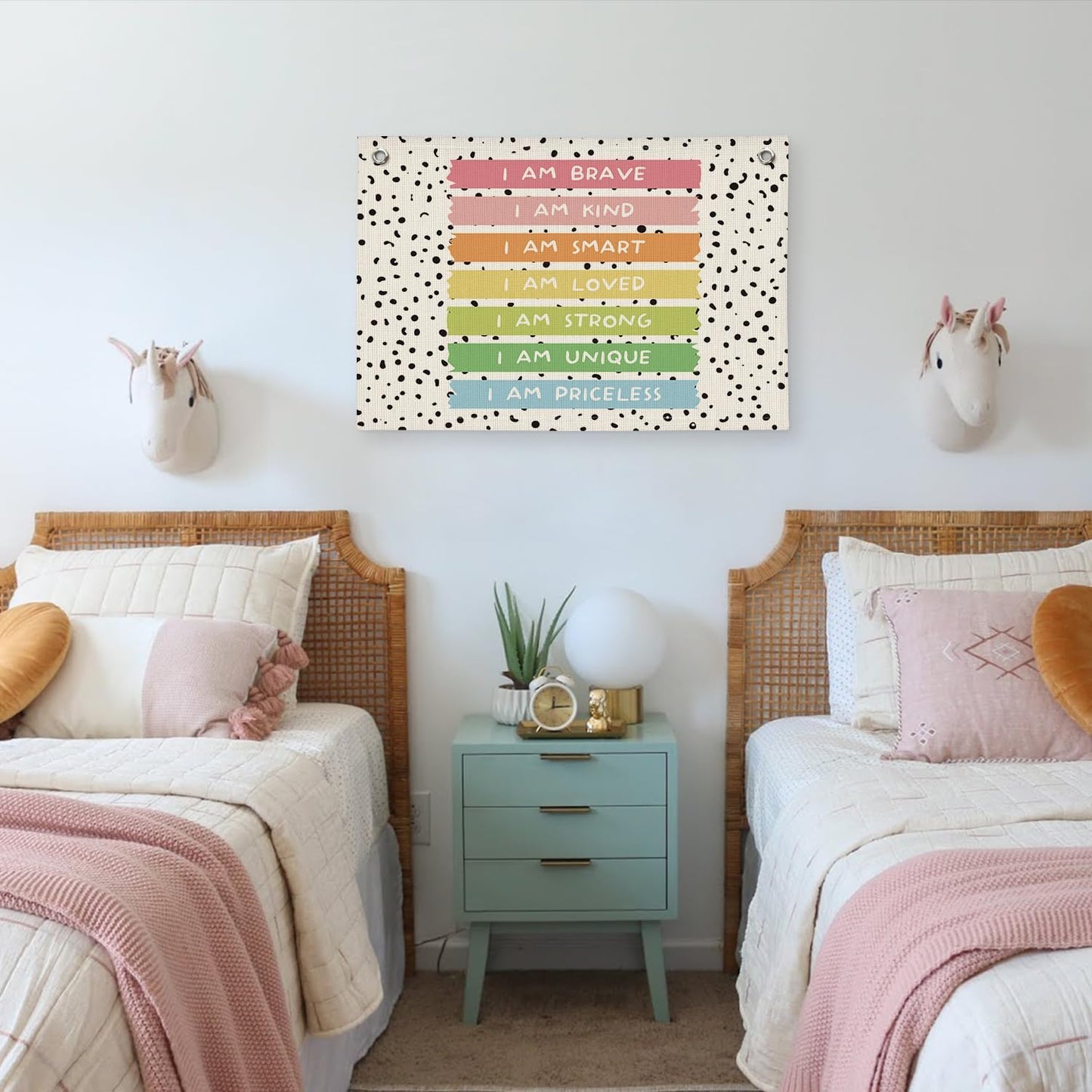 Positive Affirmations Wall Decor, Calming Corner Toddler Reading Nook for Kids, Inspirational Canvas Banner Wall Hanging Banner Flag Decor for Classroom Homeschool Decor