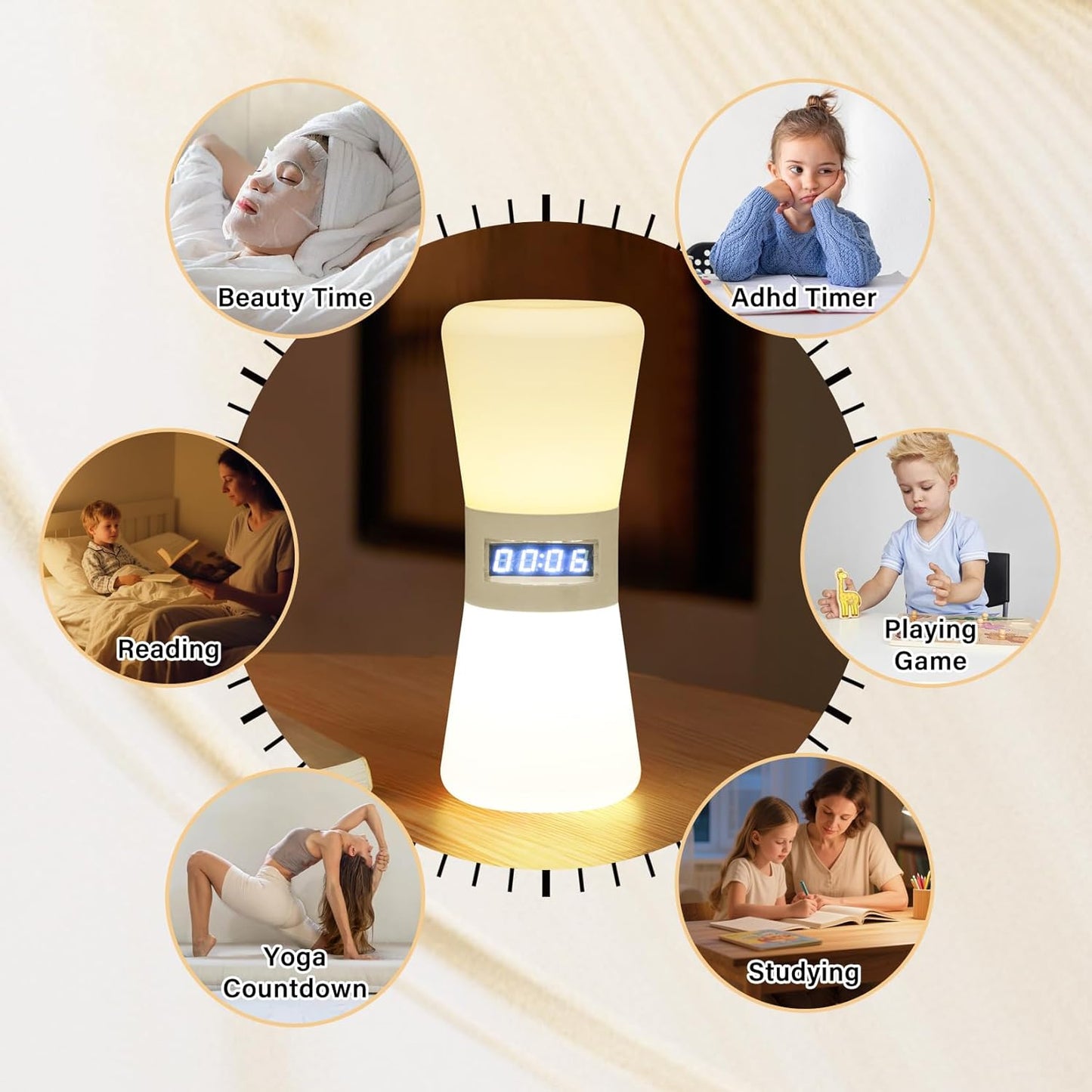 LED Visual Timer Hourglass - Rechargeable Digital Countdown ADHD Timer for Kids & Adults (1-99 Mins Adjustable), Time Flow Simulation with Time Management for Classroom,Kitchen,Room,Home (Warm-White)