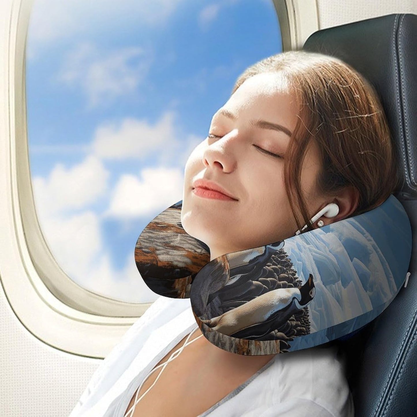 Penguin Print Neck Pillow Memory Foam U Shaped Pillows Portable Pillows for Shoulder Travel Head Support Pillow with Concealed Zipper for Airplane Car Home Office