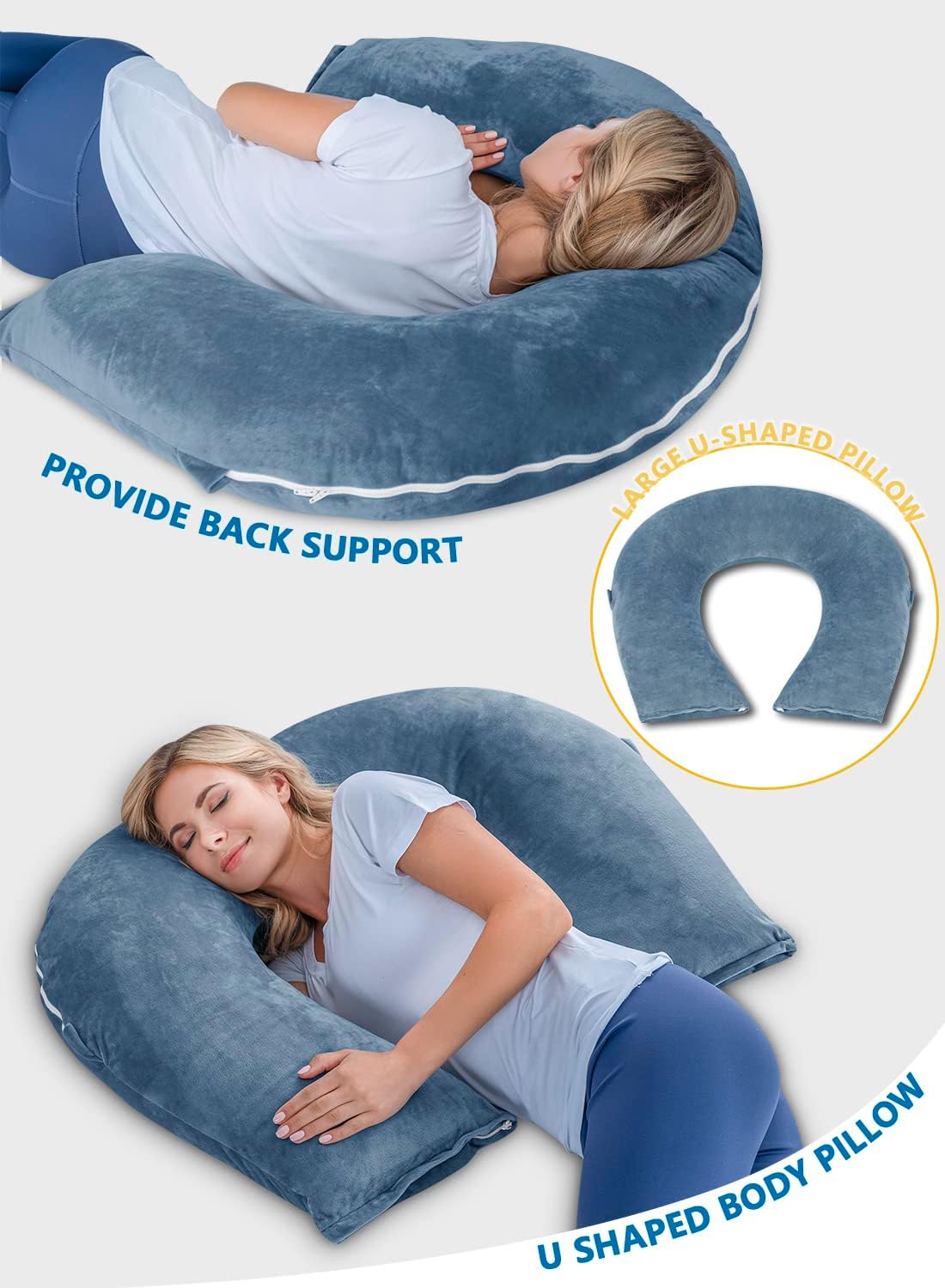 INSEN Reading Pillow, Back Pillow for Sitting in Bed for Reading, Nurse & Relax, Reading Pillow for Adults, Moms & Kids, Sit Up Pillow for Bed, Blue
