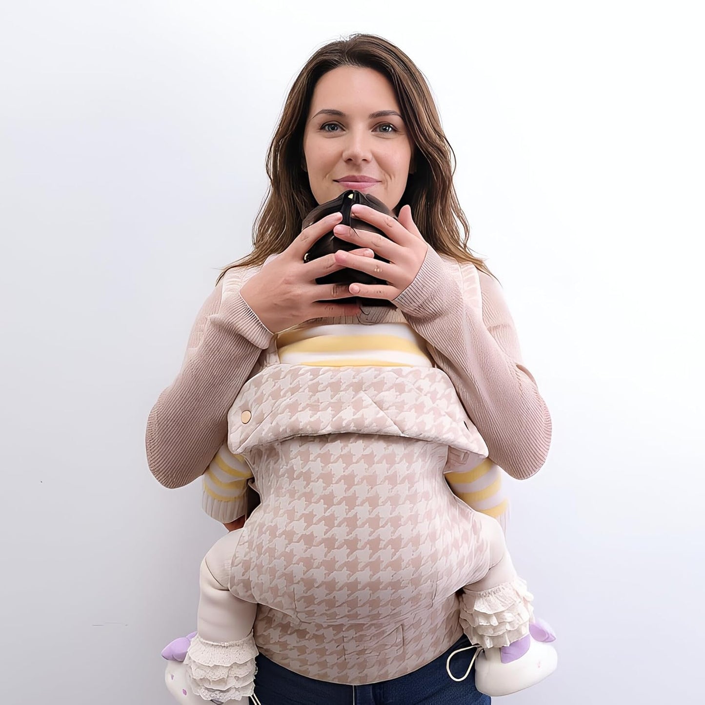 Baby Carrier for Newborns to Toddlers, Houndstooth Adjustable Soft Cotton Linen Carrier, 4-in -1 Lightweight Front and Back Ergonomic Baby Holder Carrier