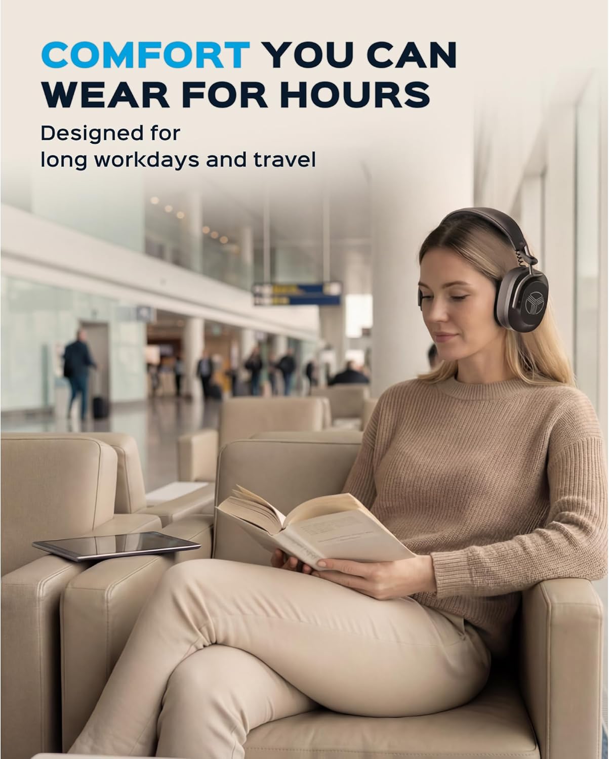 TREBLAB Bluetooth Headphones Over the Ear, Noise Cancelling, Hybrid ANC, 64H Battery, IPX4, Foldable Wireless Headphones with Mic, Lightweight, Work and Travel – U5