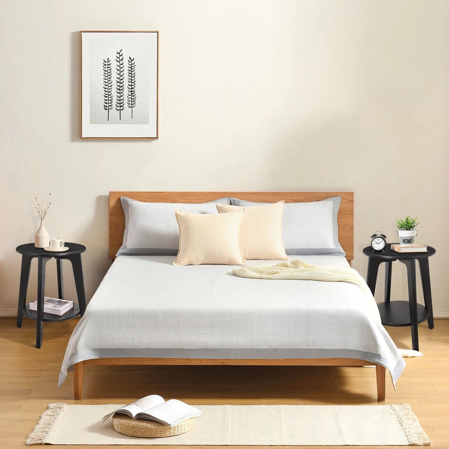 Side End Table Round Black Beside Table Sofa Table Nightstand Modern End Table 2-Tier Small Accent Tables Great for Small Spaces Living Room Bedroom