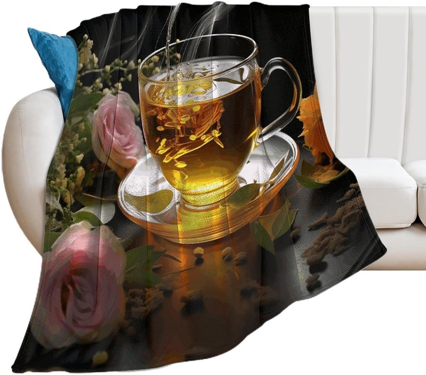 Cup of Tea Throw Blanket for Couch Super Soft Warm Lightweight Throw Blankets Cozy Flannel Bed Blanket Cute Decorative Blankets for All Seasons Home Decor Gift 30"*40"（76 * 100cm）