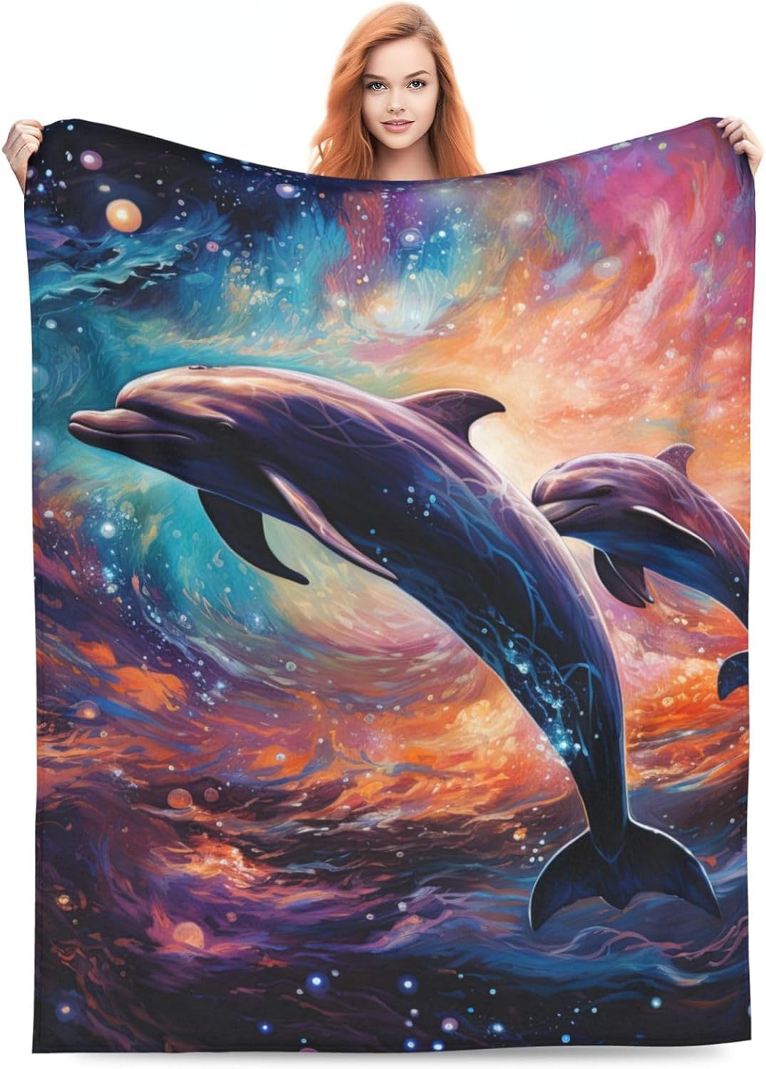 Dolphin Throw Blanket Cute Dolphin Blue Ocean Animal Themed Blanket for Kids Boys Girls Adult Room Decor Flannel Plush Ocean Dolphin Blankets Sofa Couch Living Room Bed Camping Travel 60"x50"