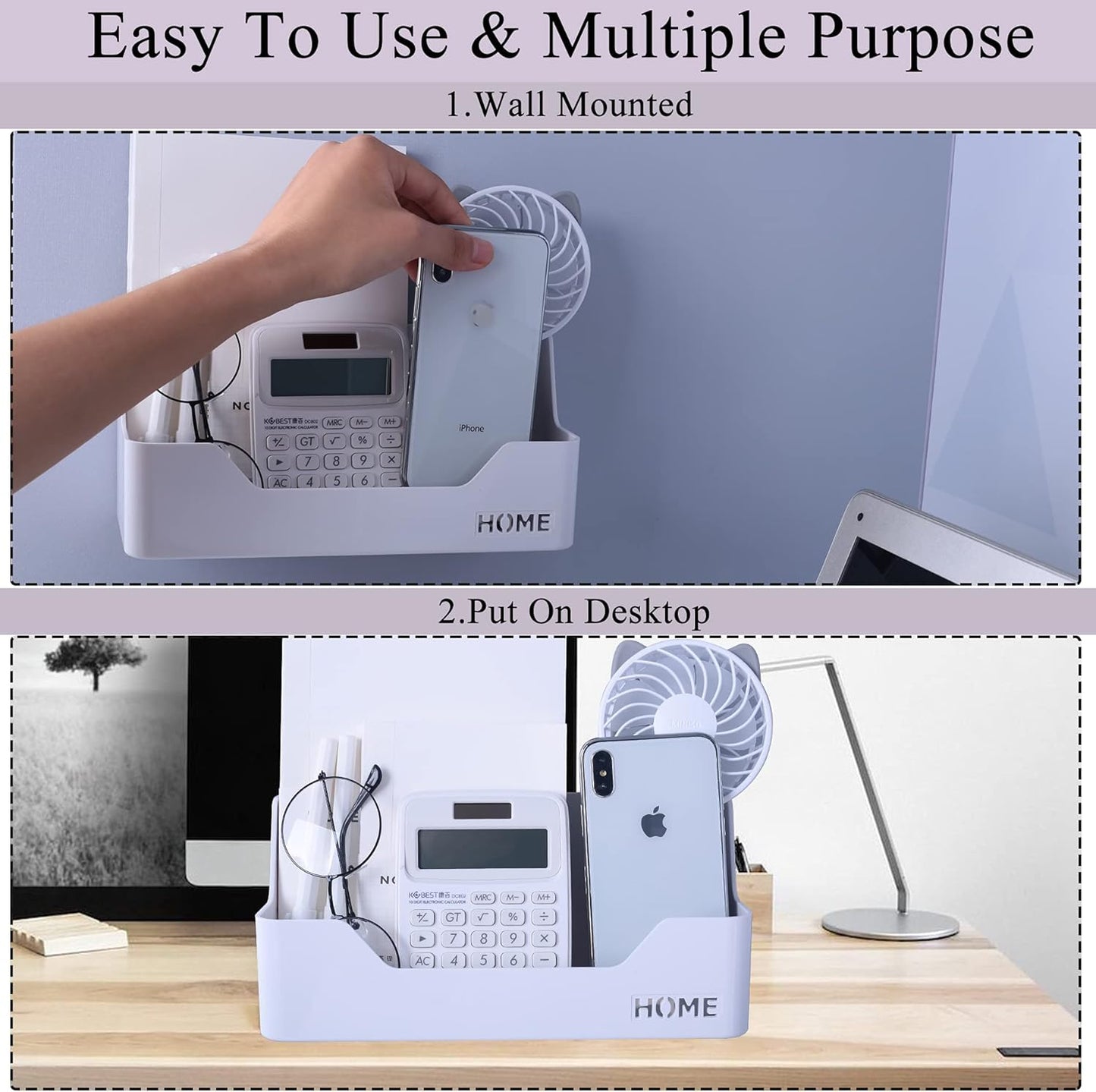 Bedside Shelf,Small Plastic Wall Mounted Adhesive Storage Caddy Shelf Organizer Accessory for Cell Phone,Reading Glasses,Remote Control,Earphone | Great for Home,Office,Dorm (Box Type)