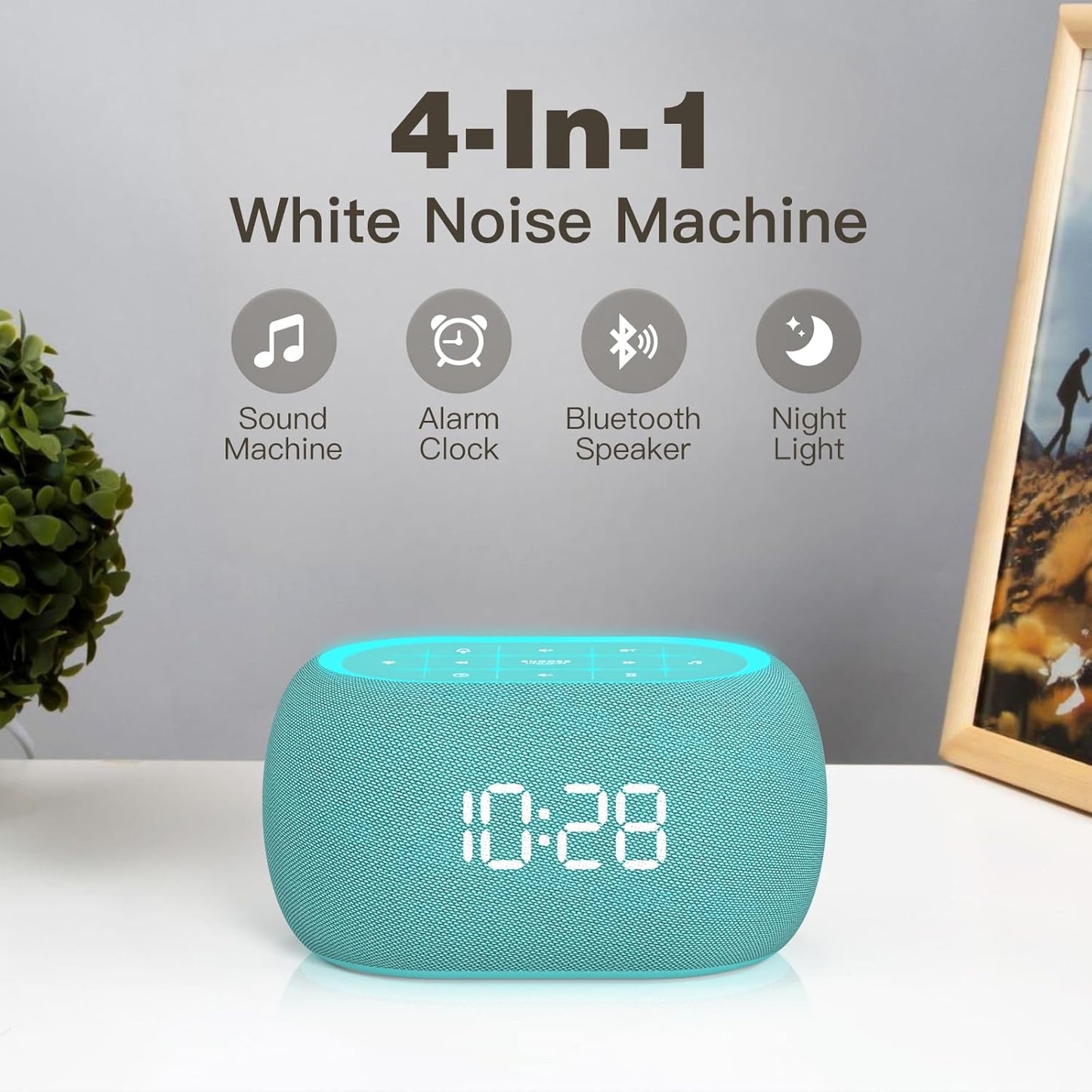 ANJANK White Noise Sound Machine Alarm Clock with HiFi Bluetooth Speaker, 21 Soothing Sounds/7 Night Lights/8 Alarm Sounds/30-Level Volume/0-100% Dimmer, Noise Maker for Boys Teens Kids Sleep, Bedroom