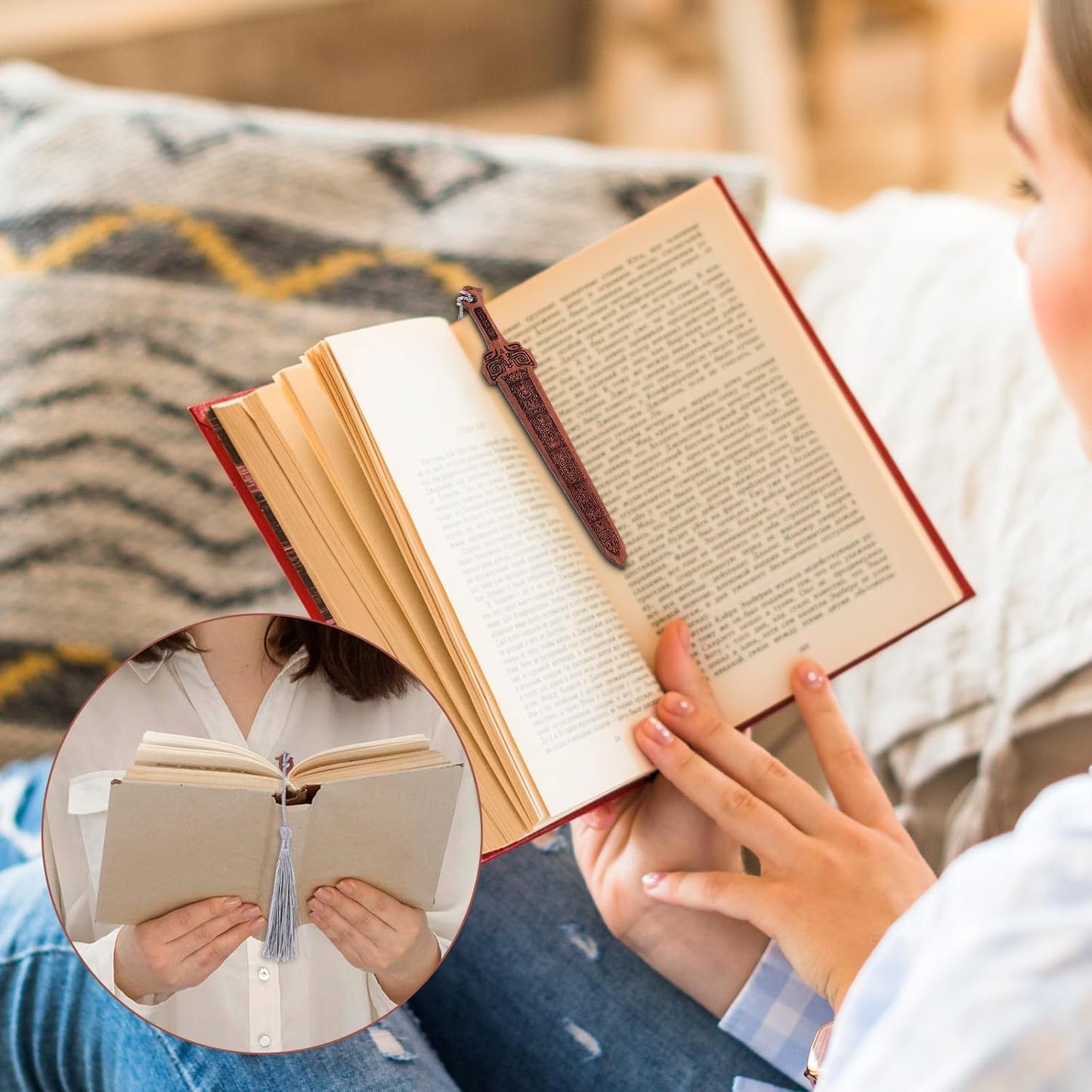 2PCS Sword Shaped Wooden Bookmarks, Creative Vintage Style Woode Bookmark Handmade Wood Book Mark Reading Page Markers Woods Book Marks for Men Crafting Book Lovers