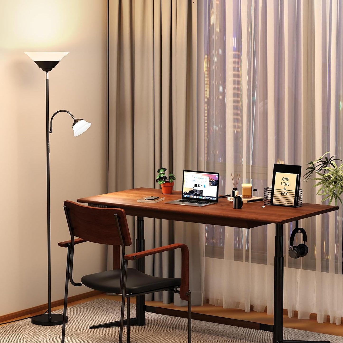 2-in-1 Torchiere Floor Lamp, 34W Super Bright LED Standing Lamp with Remote & Touch Control, 72" Dimmable Adjustable Corner Reading Lamp for Living Room, Bedroom, Office, Black
