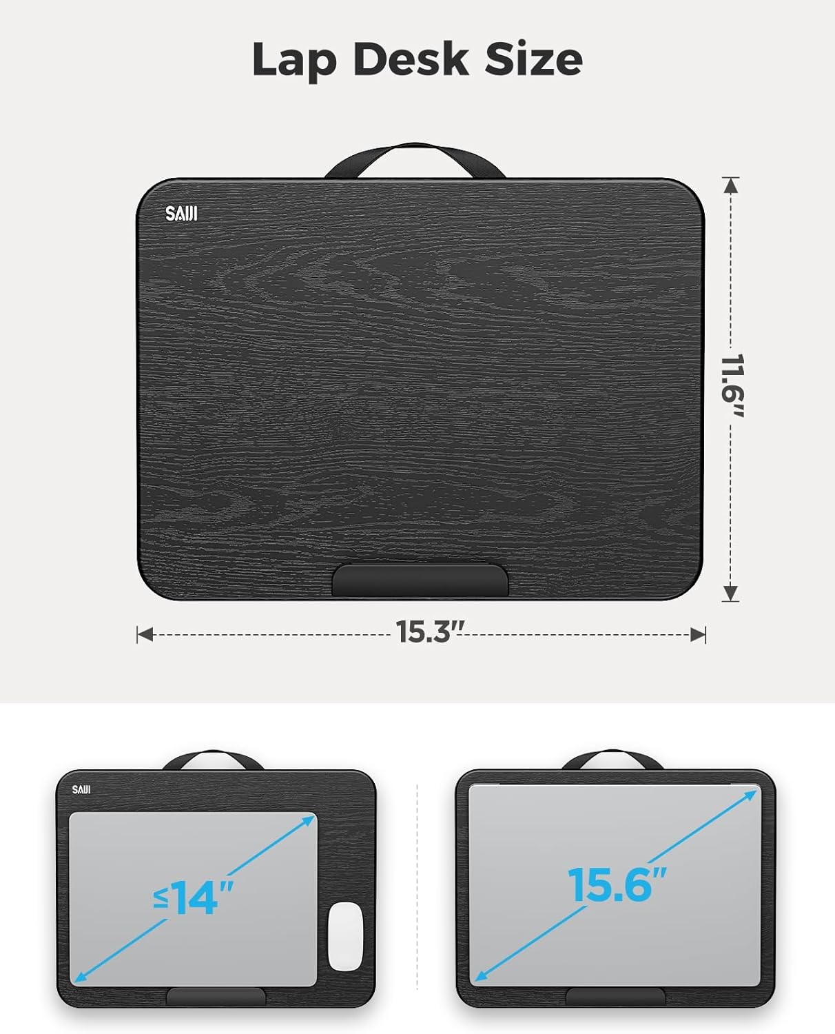 SAIJI Laptop Lap Desk, Portable Laptops Tray with Cushion, Drawer Storage, Phone Holder, 12mm Thickened Panel,Carry Handle, Computer Laptop Stand for Bed Fits Up to 15.6 Inch Laptops