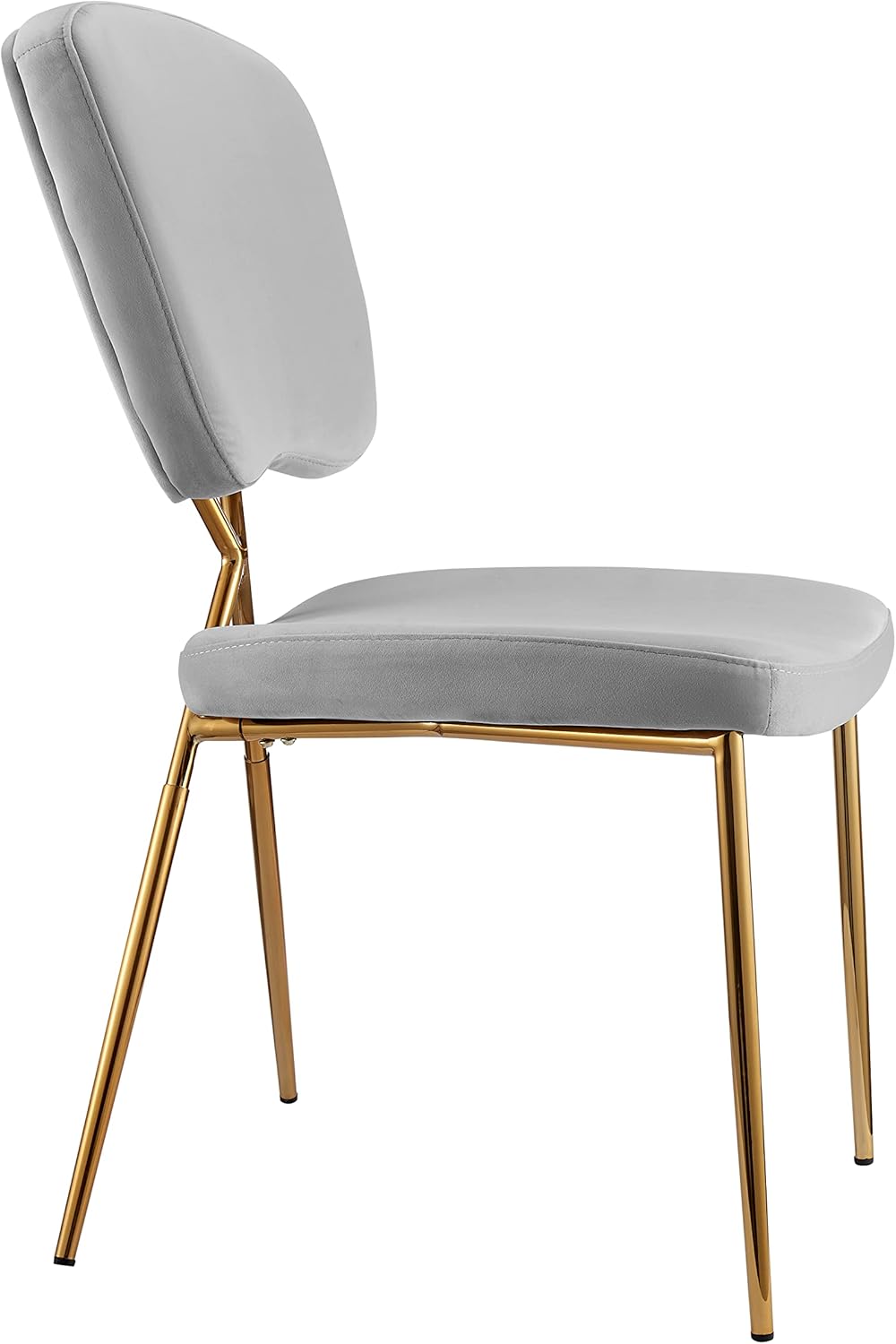 Chic Home Chrissy Dining Side Chair Velvet Upholstered Half Back and Seat Solid Brass Metal Legs (Set of 2), Modern Contemporary, Silver