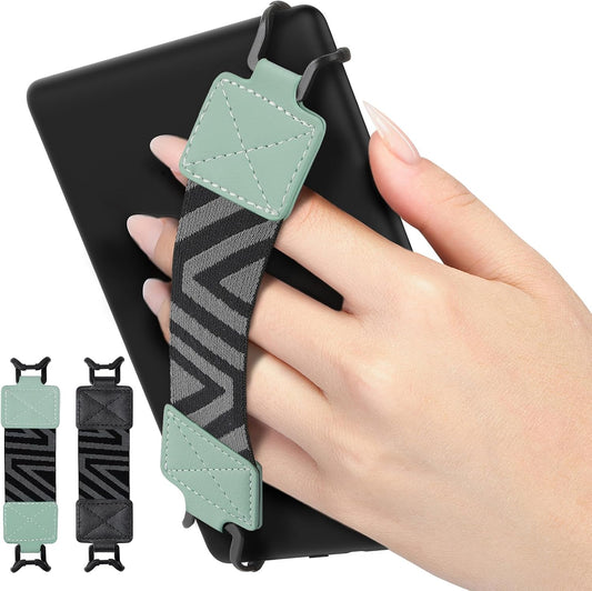 MoKo Hand Strap for 6-8" eReaders, Fire Tablet, Kobo, Voyager, Lenovo, Sony - High Elasticity Lightweight Versatile Holder, 2 Pack - Black + Mint Green