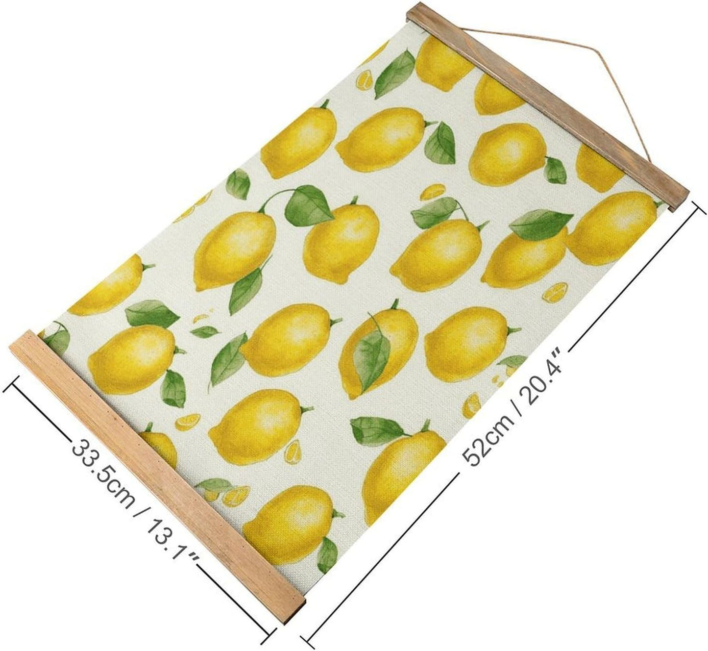 Vintage Yellow Lemon Poster with Wooden Frame Personalized Linen Hanging Scroll Painting Rustic Wall Hanging Illustrative Modern Artwork Decor for Home Living Room Bedroom Office