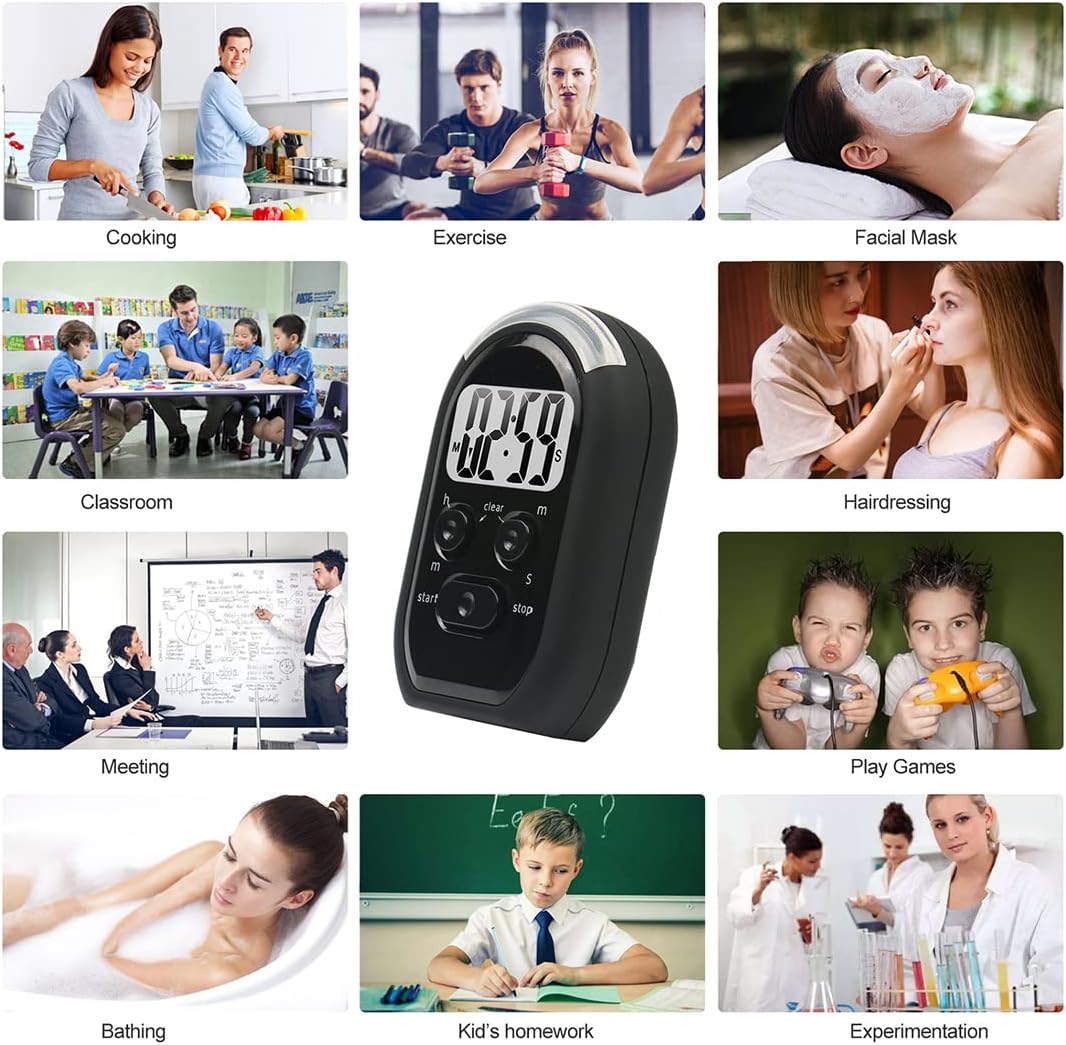 3 in 1 Kitchen Timer with Vibration, Flasher and Beeper for Cooking, Baking, Sports, Games, Yoga, Study, Meditation, Office
