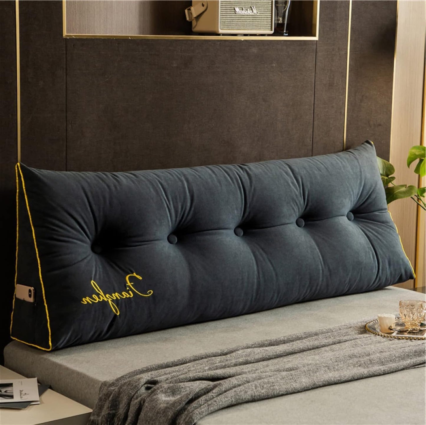 Triangular Headboard Backrest Reading Pillows Wedge Pillow Back Cushion Letter Embroidery Reading Support Pillows Daybed Removable Washable(Size:80×50×20cm,Color:F)