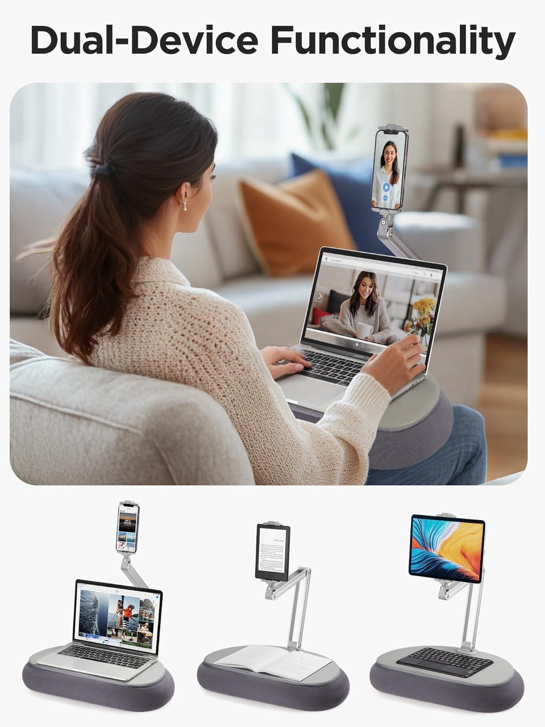InnoGear Tablet Pillow Stand for Lap, 360° Adjustable Hands-Free Holder Mount for Bed Sofa Reading Compatible with 6" - 13" iPad Kindle iPhone E-Reader