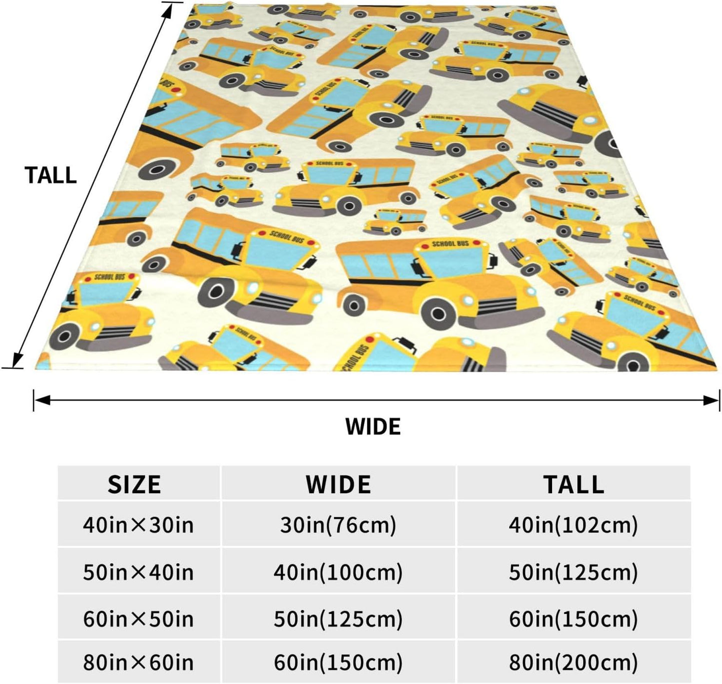 School Bus Soft Flannel Fleece Throw Blanket, Vehicle Illustrations Background Pattern for Kids, Cozy Plush for Indoor and Outdoor Use Lightweight Blanket 60"x80"