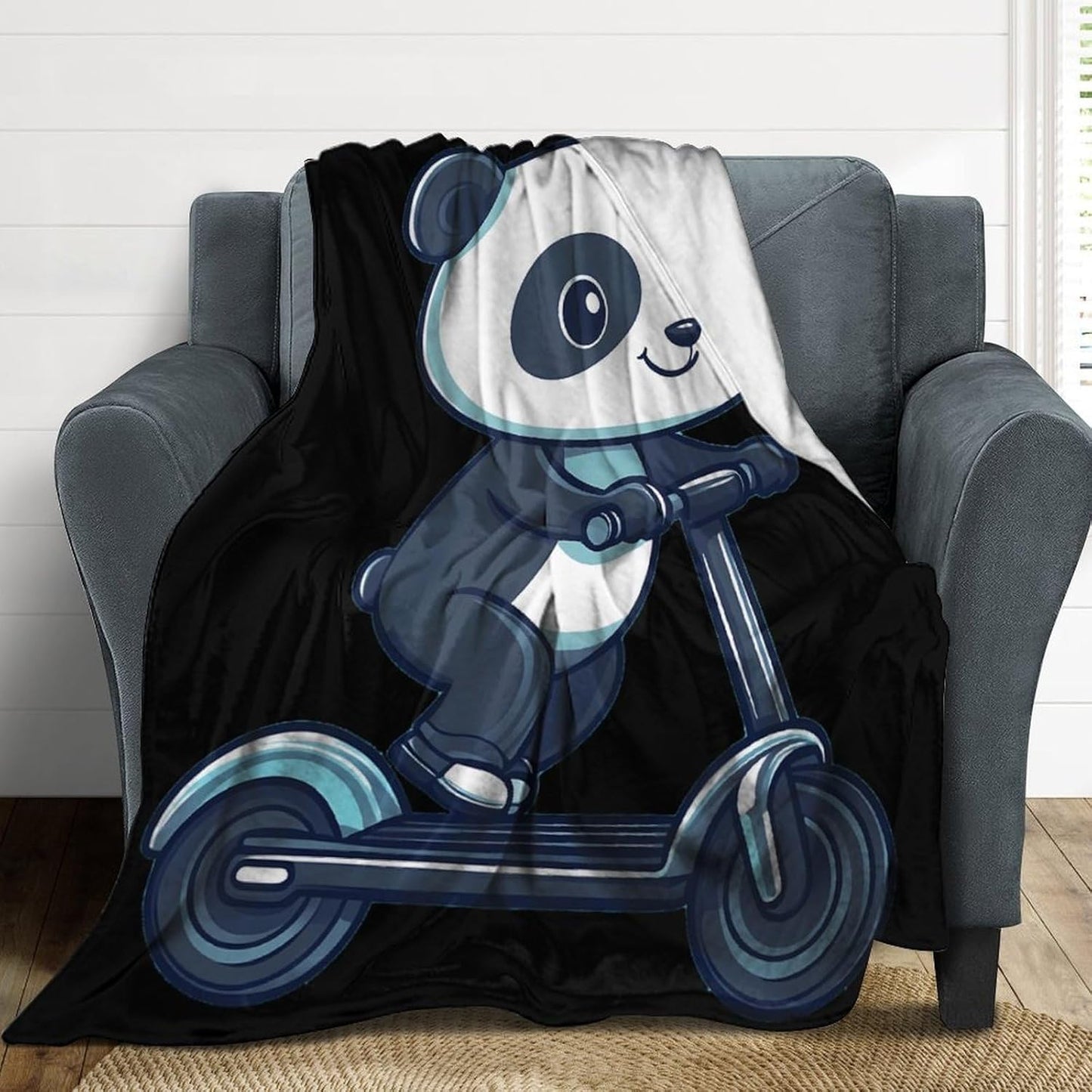 Panda Riding Electric Scooter Throw Blanket Fleece Blankets Soft Flannel for Couch Bed Pet Decorative Warm