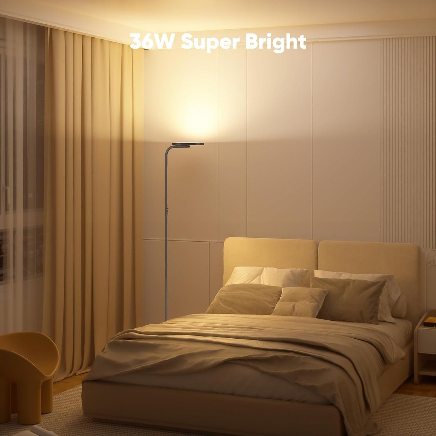 36W LED Floor Lamp, Super Bright Standing Lamp, Modern Stepless Dimmable Torchiere Tall Lamp with Remote Control, 350°Rotating Head Reading Floor Lamp for Living Room, Bedroom, Office